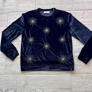 SANDRO Black embroidered beaded Stars Velvet Sweater Size European 2,‎ US S/M